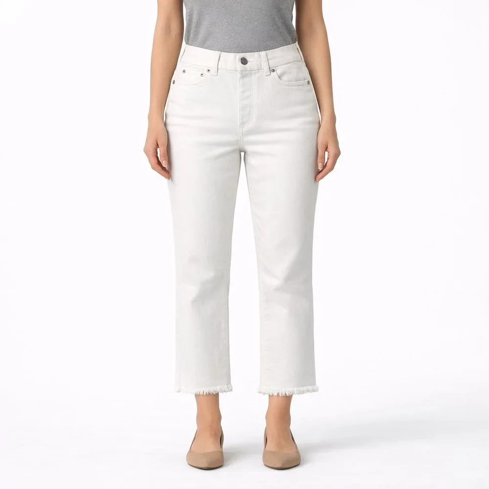 Denim & Co White High Rise Crop Jeans Raw Frayed Hem Size 4